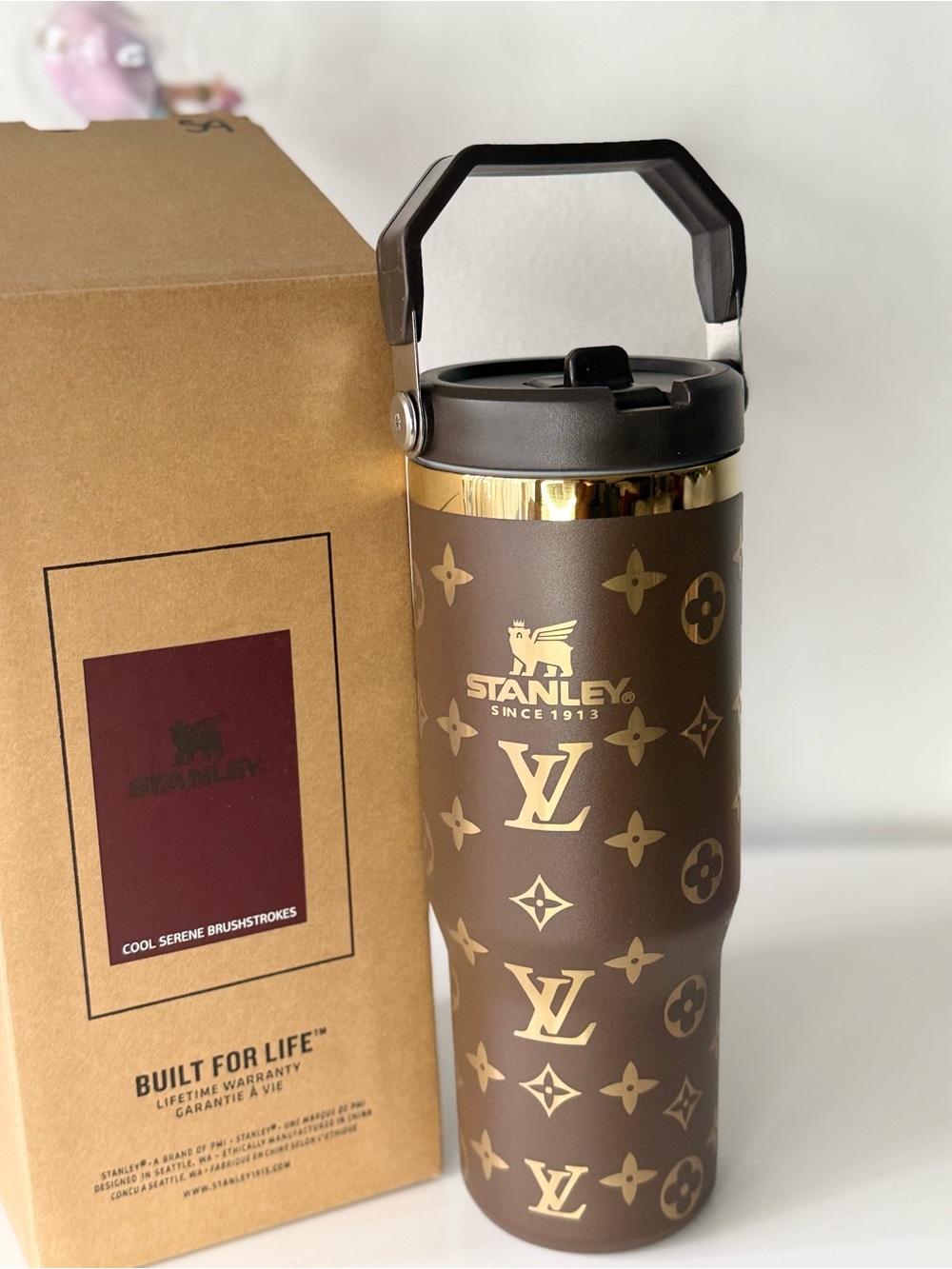 Stanley Travel Tumbler in Brown and Gold Monogram 30 oz
